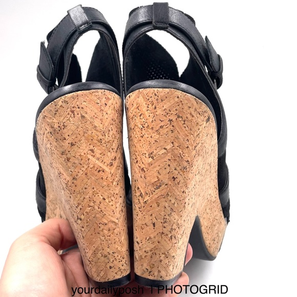 Black nubuck leather Naya cork heel Maple platform sandals pumps US 7.5 - Picture 7 of 14